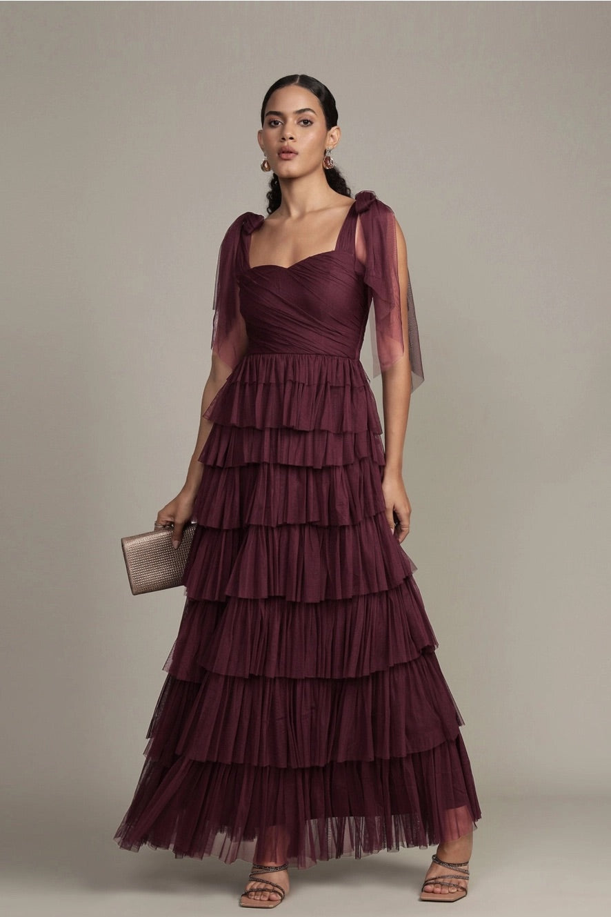 Plum Maxi Dress with Tie Detail