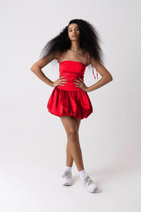 Red puffball dresss