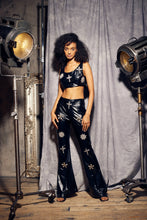 Load image into Gallery viewer, Moonlight Flax Leather Crystal encrusted Crop Top and Trouser Set
