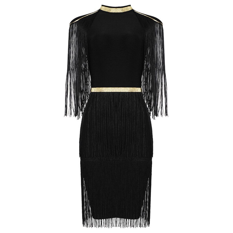 Elegant Metallic Tassel  Bandage Dress