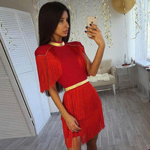 Load image into Gallery viewer, Elegant Metallic Tassel  Bandage Dress
