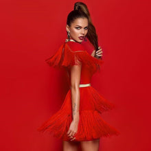 Load image into Gallery viewer, Elegant Metallic Tassel  Bandage Dress
