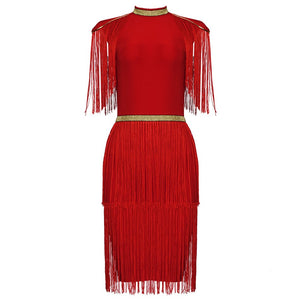 Elegant Metallic Tassel  Bandage Dress