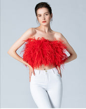 Load image into Gallery viewer, Carla&#39;s Red Ostrich Feather Crop Top
