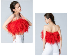 Load image into Gallery viewer, Carla&#39;s Red Ostrich Feather Crop Top
