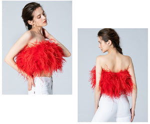 Carla's Red Ostrich Feather Crop Top