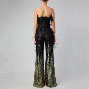 Lola Black Feather  Jumpsuit