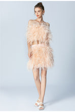 Load image into Gallery viewer, Ostrich Feather Mini Skirt and cropped Top Set
