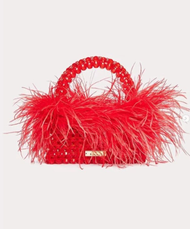 Pearl bead bag with Ostrich feathers