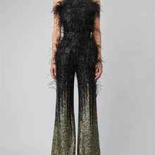 Load image into Gallery viewer, Lola Black Feather  Jumpsuit
