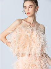 Load image into Gallery viewer, Ostrich Feather Mini Skirt and cropped Top Set

