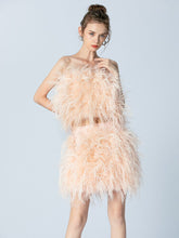 Load image into Gallery viewer, Ostrich Feather Mini Skirt and cropped Top Set
