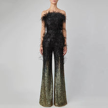 Load image into Gallery viewer, Lola Black Feather  Jumpsuit
