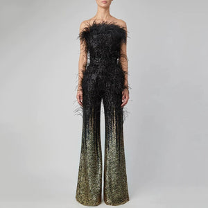Lola Black Feather  Jumpsuit