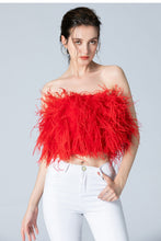 Load image into Gallery viewer, Carla&#39;s Red Ostrich Feather Crop Top
