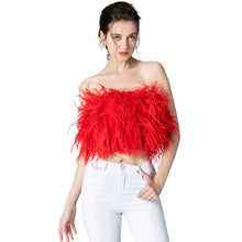 Load image into Gallery viewer, Carla&#39;s Red Ostrich Feather Crop Top
