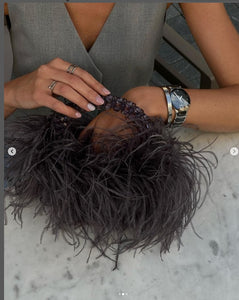 Pearl bead bag with Ostrich feathers