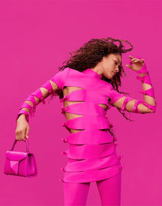Hot Pink Hollow Out Mini Dress  with Bows
