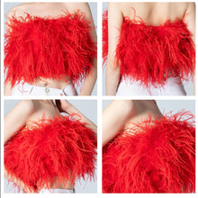 Load image into Gallery viewer, Carla&#39;s Red Ostrich Feather Crop Top
