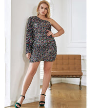 Load image into Gallery viewer, Plus Size Off-Shoulder Sequins Mini Dress
