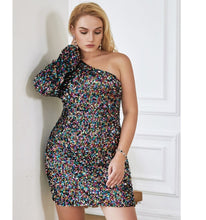 Load image into Gallery viewer, Plus Size Off-Shoulder Sequins Mini Dress

