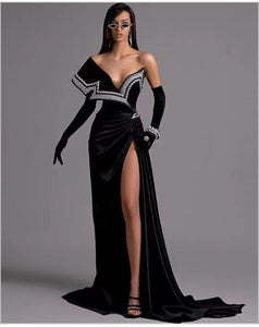 Beaded Embellished Velvet Gown