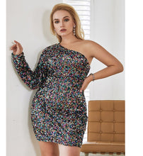 Load image into Gallery viewer, Plus Size Off-Shoulder Sequins Mini Dress
