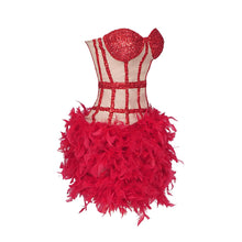 Load image into Gallery viewer, Vagas Strapless Sequined Feathers Bandage Dress
