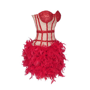 Vagas Strapless Sequined Feathers Bandage Dress