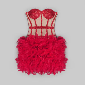 Vagas Strapless Sequined Feathers Bandage Dress