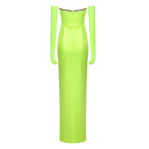 Green Crystal Encrusted Evening Dress with Sleeves