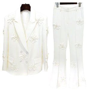 Floral Embellished Blazer Two Piece Suit