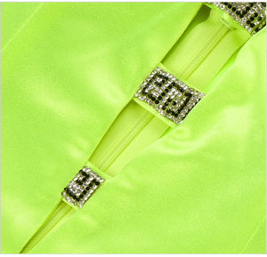 Green Crystal Encrusted Evening Dress with Sleeves