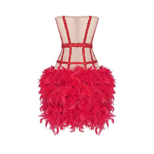 Vagas Strapless Sequined Feathers Bandage Dress