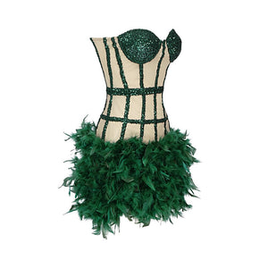 Vagas Strapless Sequined Feathers Bandage Dress