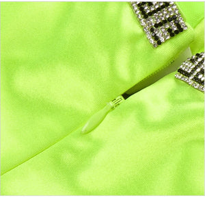 Green Crystal Encrusted Evening Dress with Sleeves