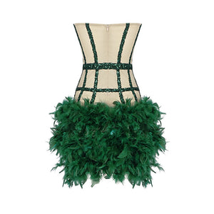 Vagas Strapless Sequined Feathers Bandage Dress