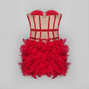 Vagas Strapless Sequined Feathers Bandage Dress
