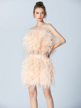 Load image into Gallery viewer, Ostrich Feather Mini Skirt and cropped Top Set
