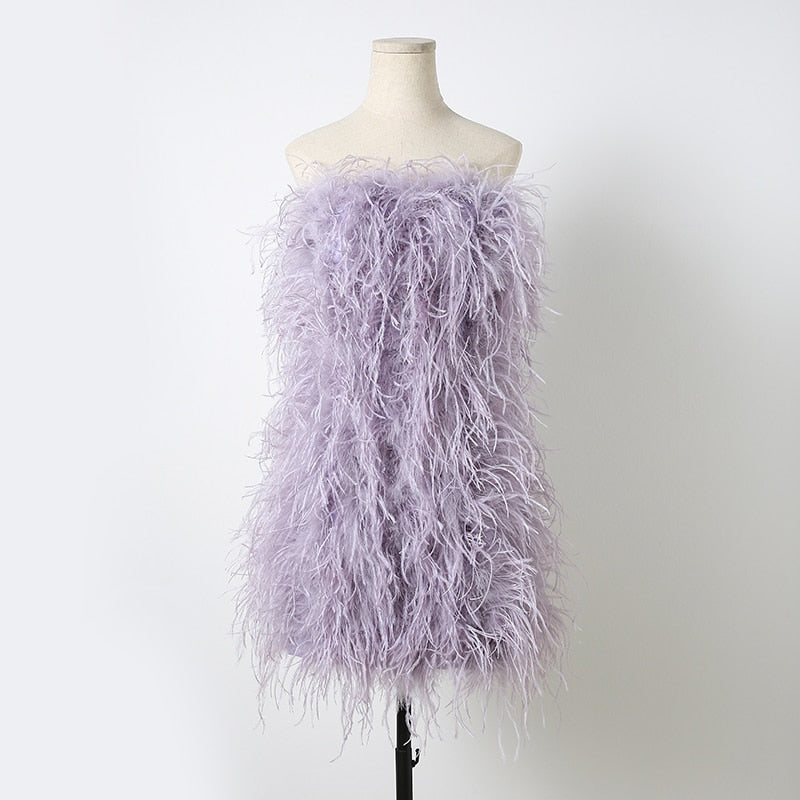 Elegant Feather Mini Cocktail Dress