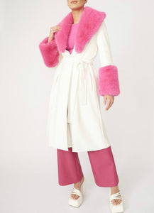Fur Trim Flux leather Trench with Tie Waist