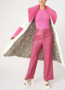 Fur Trim Flux leather Trench with Tie Waist