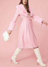Load image into Gallery viewer, Fur Trim Pink Leather Trench Coat
