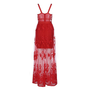 Lace Sleeveless Hollow- Out Evening  Dress
