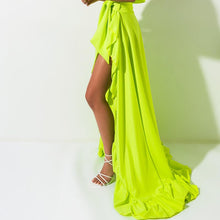 Load image into Gallery viewer, Neon Green Chiffon High Low Long Skirt
