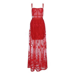 Lace Sleeveless Hollow- Out Evening  Dress