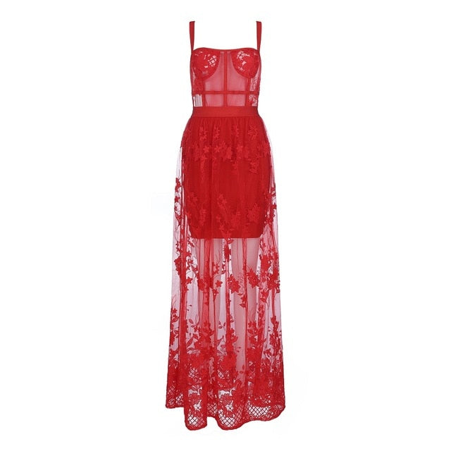 Lace Sleeveless Hollow- Out Evening  Dress
