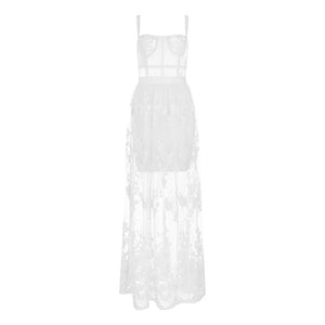 Lace Sleeveless Hollow- Out Evening  Dress