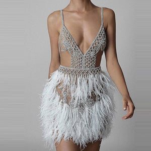 Birthday Girl Crystal Embellished Feather Dress