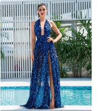 Load image into Gallery viewer, Blue Leopard Print Chiffon Maxi Dress

